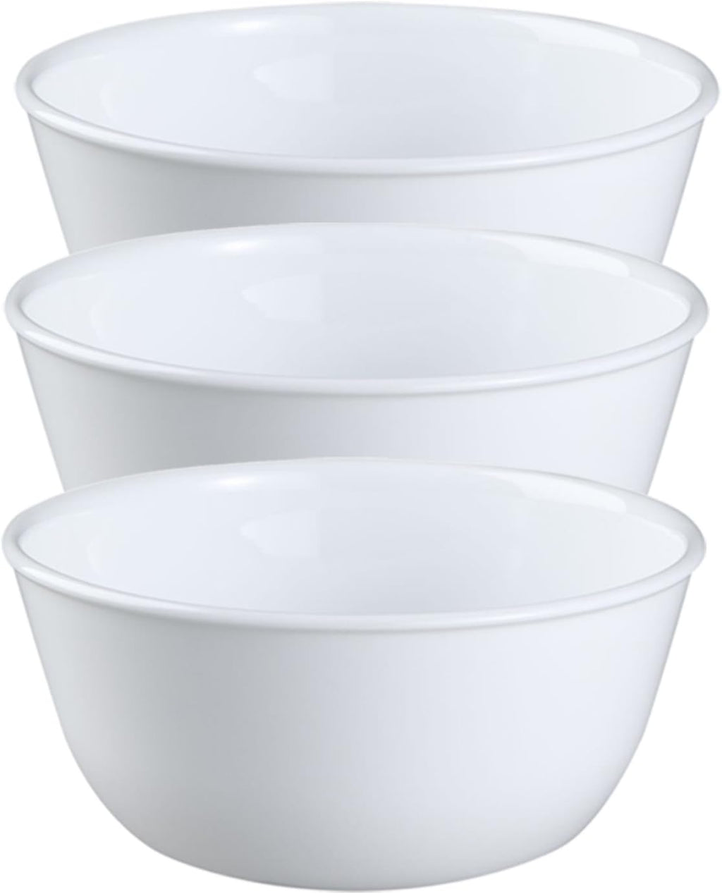 Corelle Livingware Set of 3 Winter Frost White 28 oz Vitrelle Glass Soup & Cereal Bowls – Chip-Resistant  Microwave & Dishwasher Safe Everyday Bowls