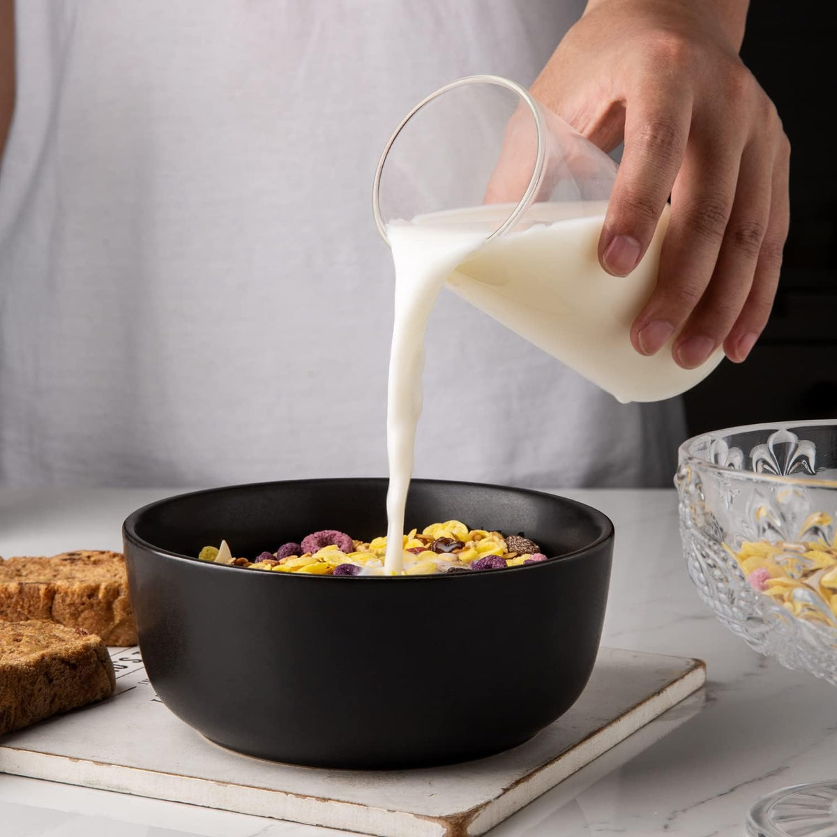 AmorArc Stoneware Cereal Bowls Set of 4  26oz Soup Bowls Set for Cereal Soup Snacks  Modern Kitchen bowls for Meal  Dishwasher &Microwave Safe  Matte Black