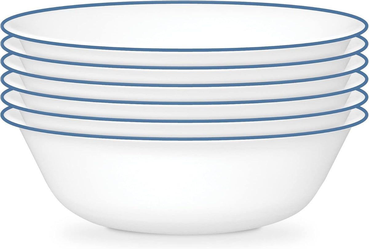 Corelle 6-Piece 18oz Round Bowls Vitrelle Triple Layer Glass  Perfect for Soup  Cereal and Snacks  Lightweight  Chip and Scratch Resistant  Microwave and Dishwasher Safe  Botanical Stripes