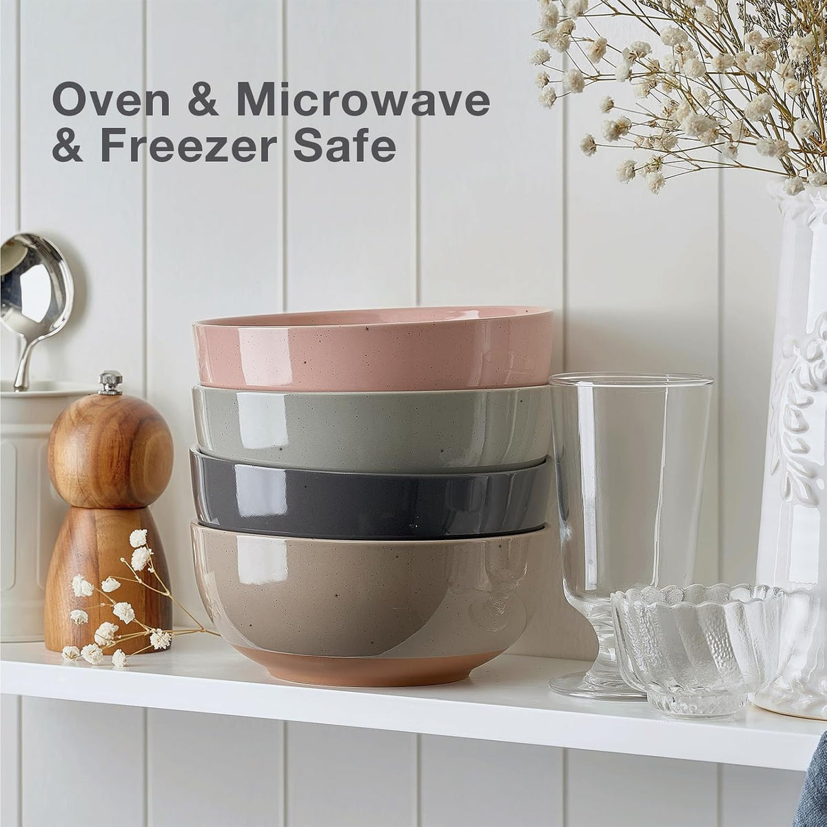 Morandi Color Large Ceramic Bowls Set of 4  30 Ounce Cereal  Soup  Salad  Oatmeal  Serving Bowls - Dishwasher & Microwave Safe