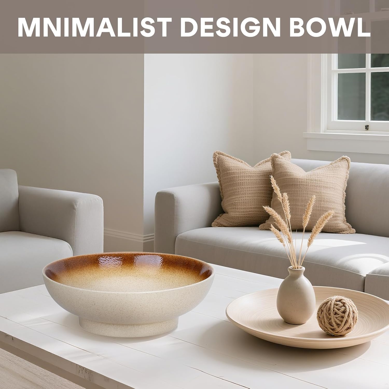 10" Decorative Bowl Ceramic Fruit Bowl for Kitchen Counter Coffee Table  Dining Room Table Centerpiece Bowel Entryway Key Holder & Jewelry Organizer(Wheat Gold)
