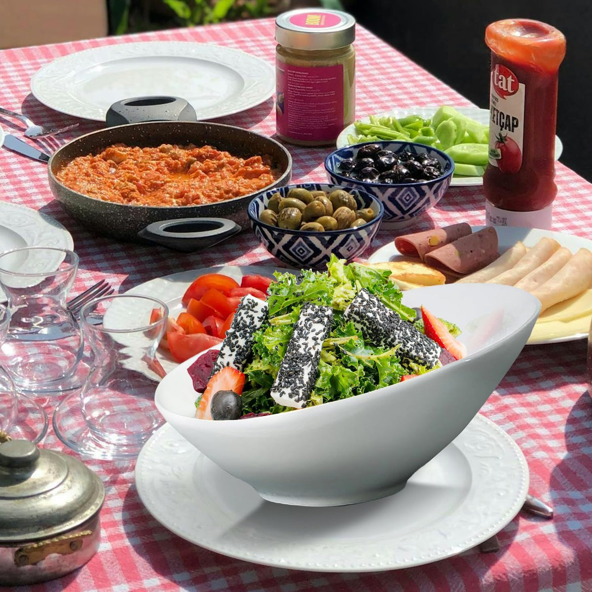 2 Pack Angled Serving Bowls 26oz /770ml Ceramic Salad Bowls Set Porcelain Serving Bowls White Slanted Bowl for Salad  Soup  Pasta  Fruit  Cereal