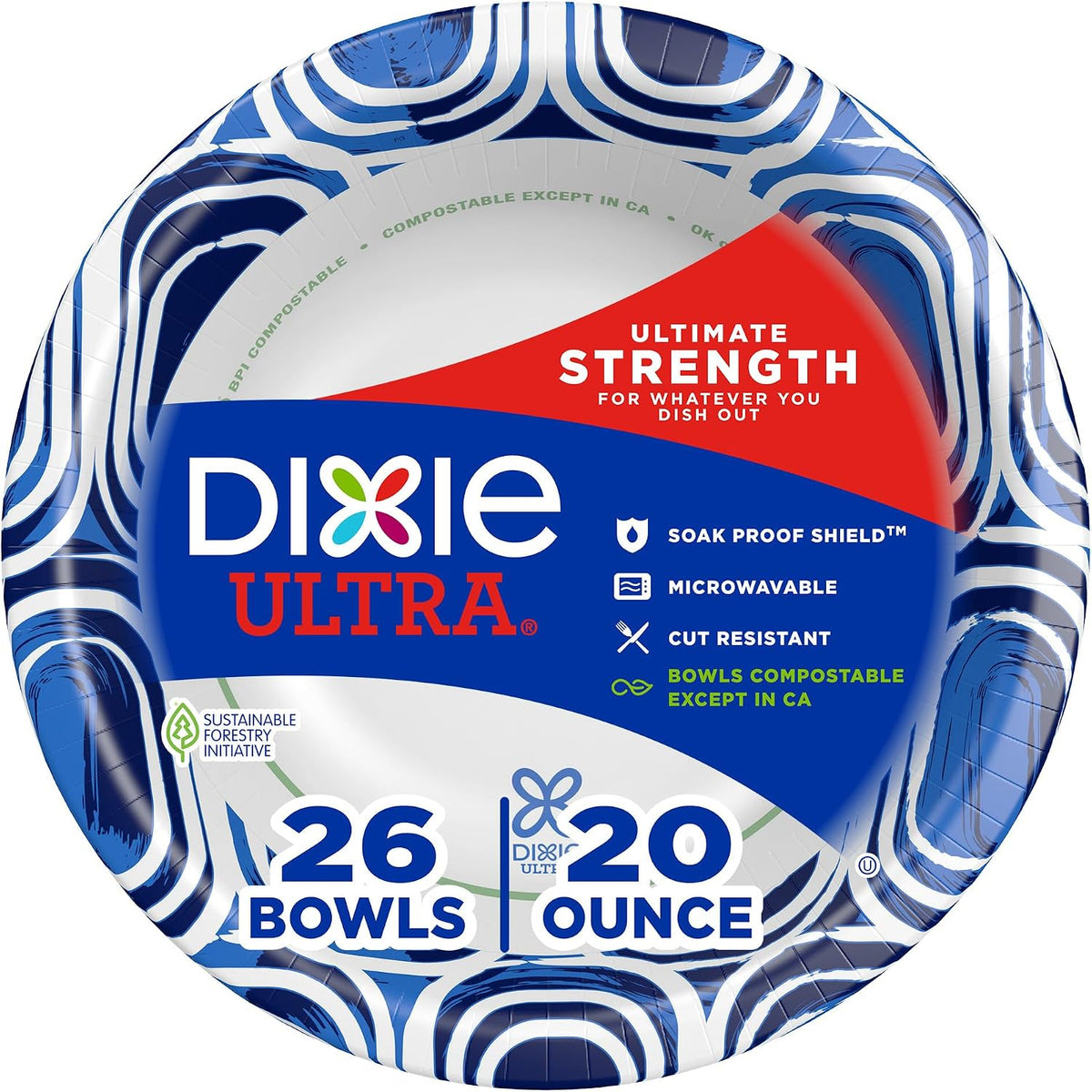 Dixie Ultra  Large Paper Bowls  20 Oz  26 Count  Microwave Safe  Compostable  Disposable Bowls Great For Breakfast  Lunch  And Dinner Meals