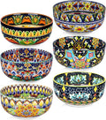 Ceramic Cereal Bowls Set of 6  28 oz Bohemian Soup Bowl  Colorful Bowls Set for Kitchen  Dessert Bowls for Salad  Pasta  Oatmeal  Ramen  Oatmeal  Fruit  Dishwasher & Microwave Safe